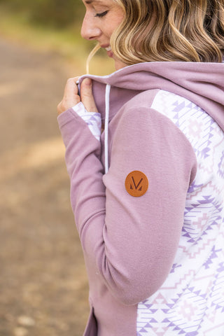 HalfZip Hoodie - Mauve and White Geometric