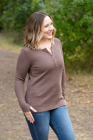 Harper Long Sleeve Henley - Mocha FINAL SALE