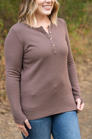 Harper Long Sleeve Henley - Mocha FINAL SALE