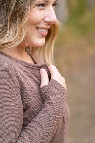 Harper Long Sleeve Henley - Mocha FINAL SALE