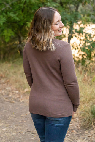 Harper Long Sleeve Henley - Mocha FINAL SALE