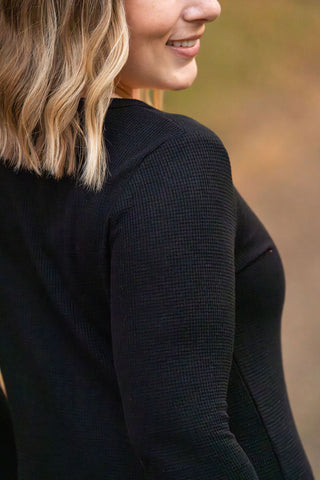 Harper Long Sleeve Henley -  Black FINAL SALE