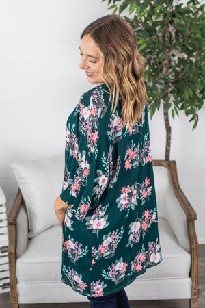 Michelle Mae Green and Pink Floral Kimono