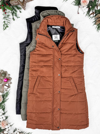 Harlow Long Vest - Olive