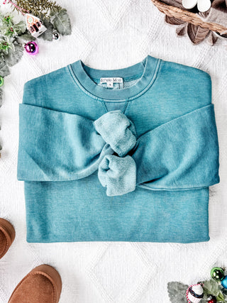 Vintage Wash Pocket Pullover - Teal