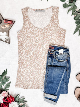 Luxe Crew Tank - Tan Floral