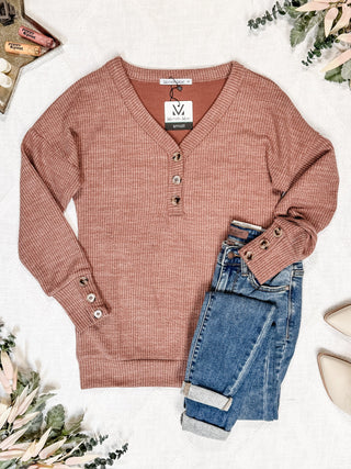 Brittney Button Sweater - Terra Cotta FINAL SALE