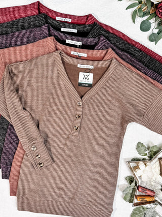 Brittney Button Sweater - Mocha