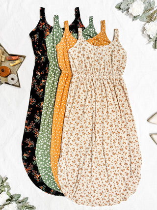 Reagan Ribbed Midi Dress - Pumpkin Floral FINAL SALE