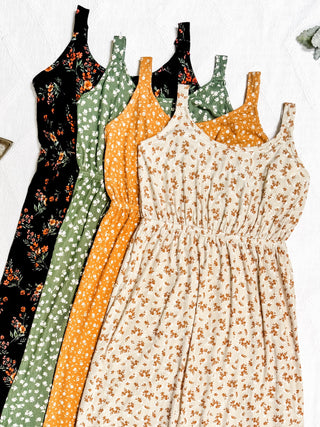 Reagan Ribbed Midi Dress - Pumpkin Floral FINAL SALE