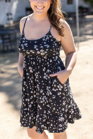 Michelle Mae Rory Ruffle Dress - Black Daisies
