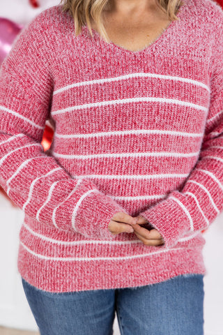 Cozy Striped Sweater - Red