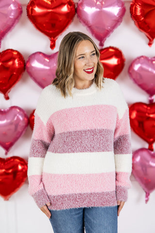 Cozy Block Sweater - VDay Stripes