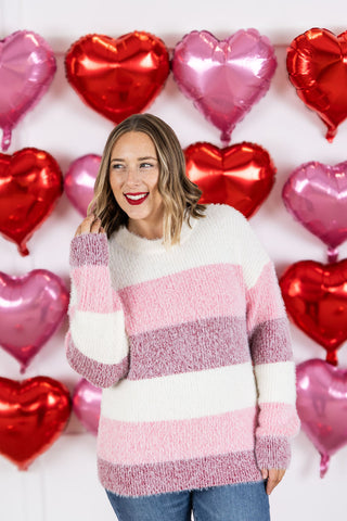 Cozy Block Sweater - VDay Stripes