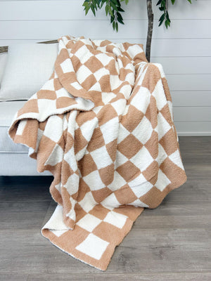 Michelle Mae Checkered Plush Blanket - Tan