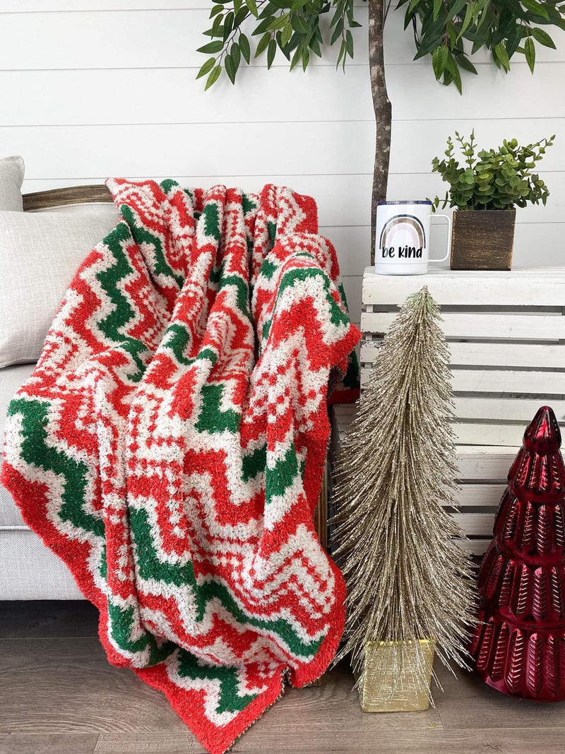 Michelle Mae Plush and Fuzzy Blanket - Holiday Chevron