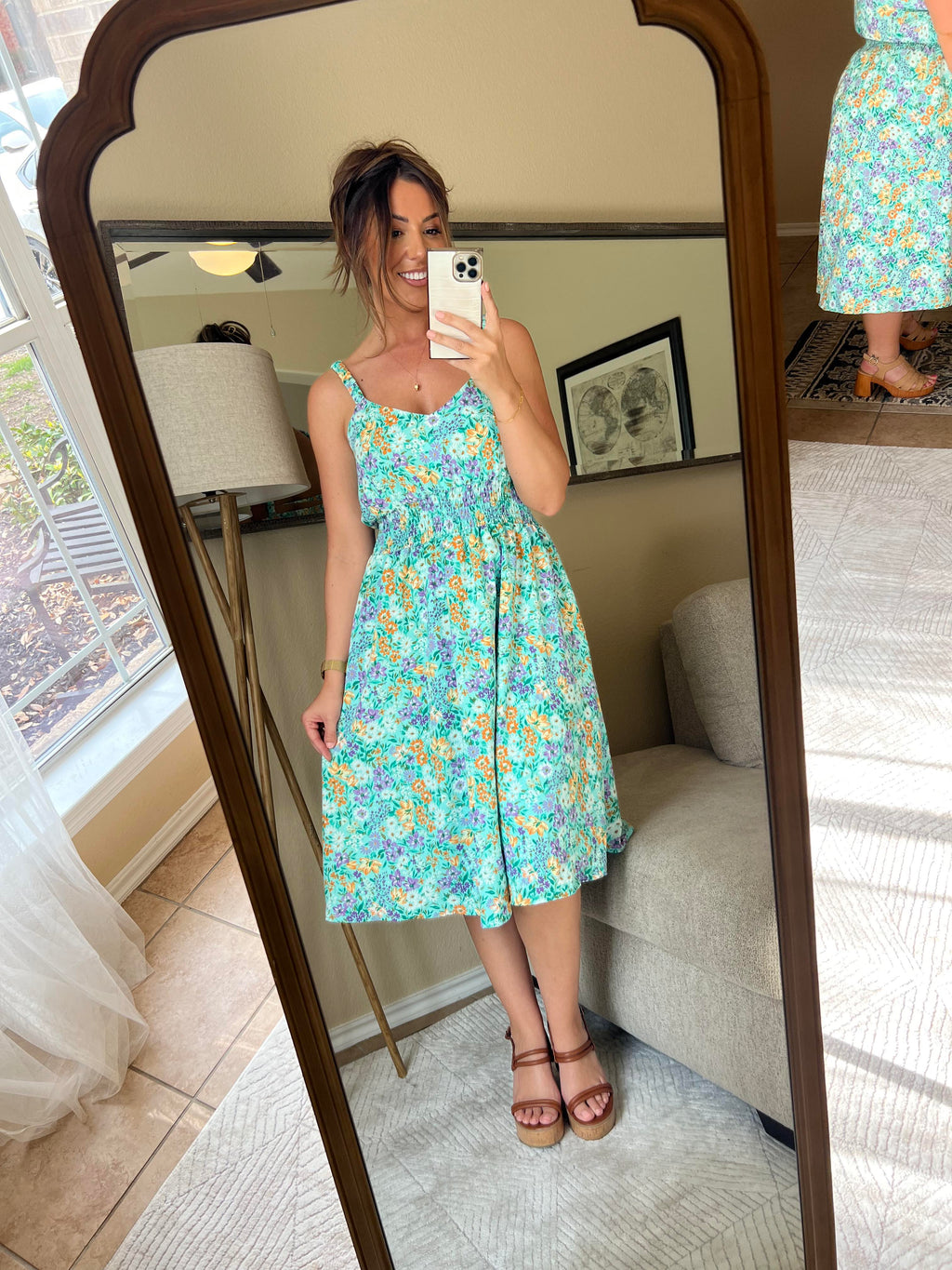 Michelle Mae Cassidy Midi Dress - Mint and Lavender Floral FINAL SALE