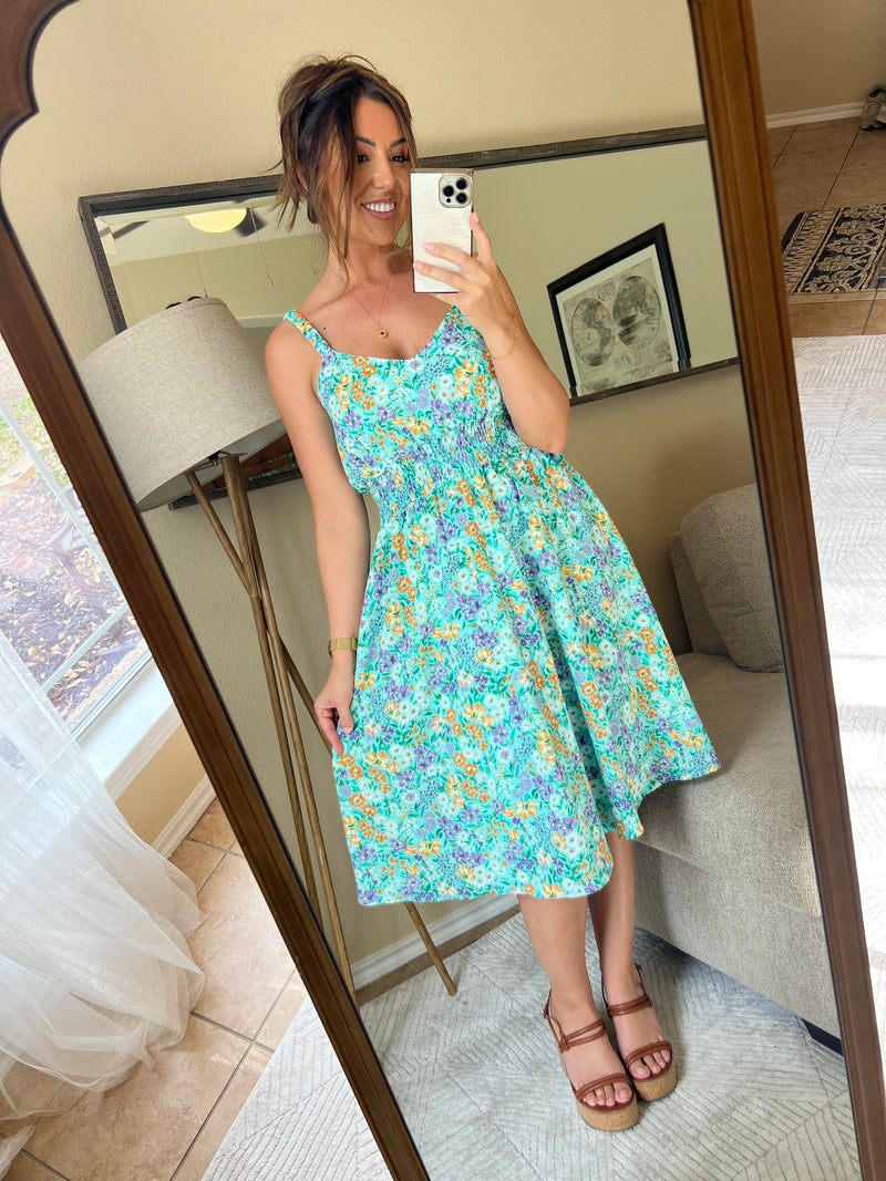 Michelle Mae Cassidy Midi Dress - Mint and Lavender Floral
