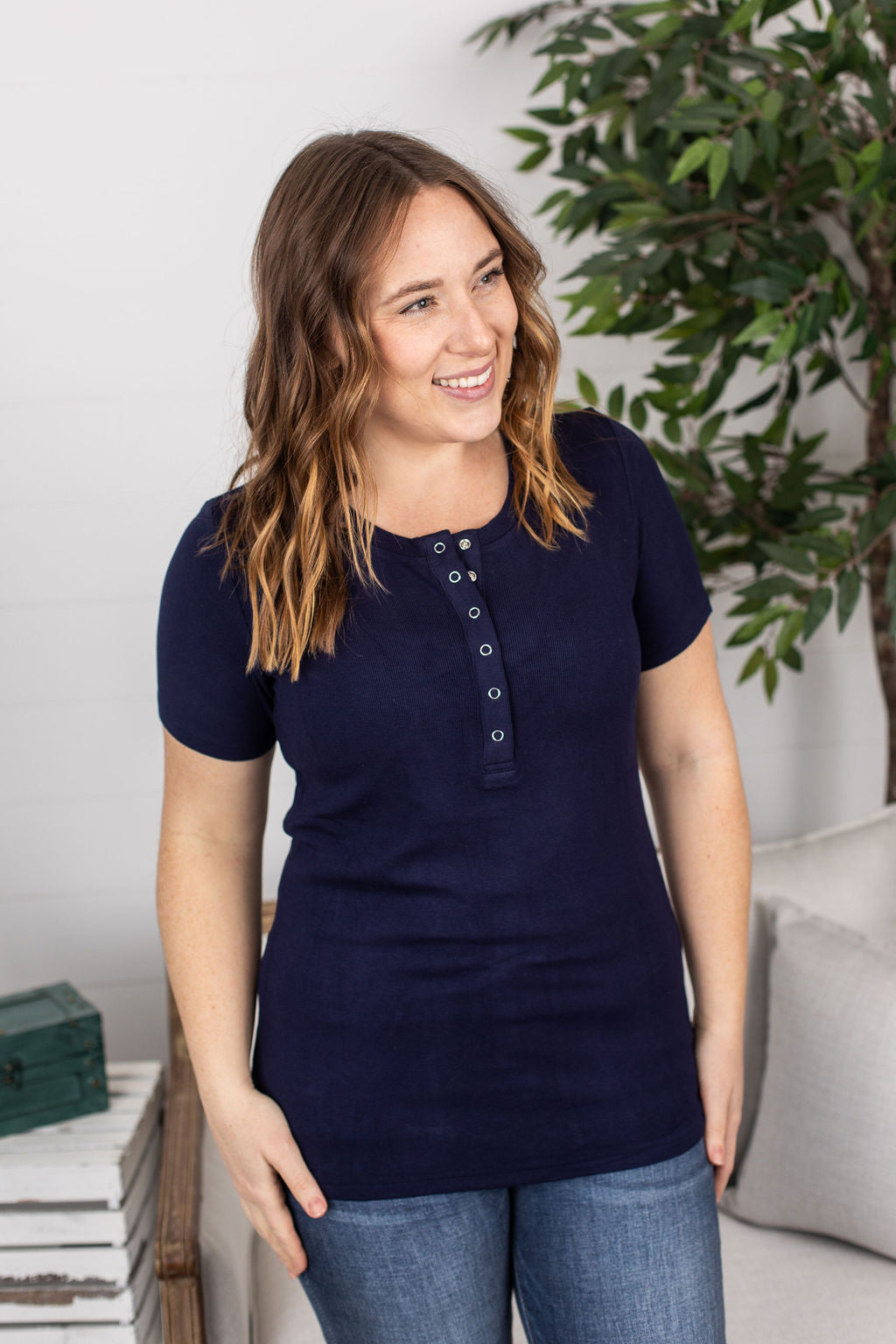 Michelle Mae Brinley Button Top - Navy