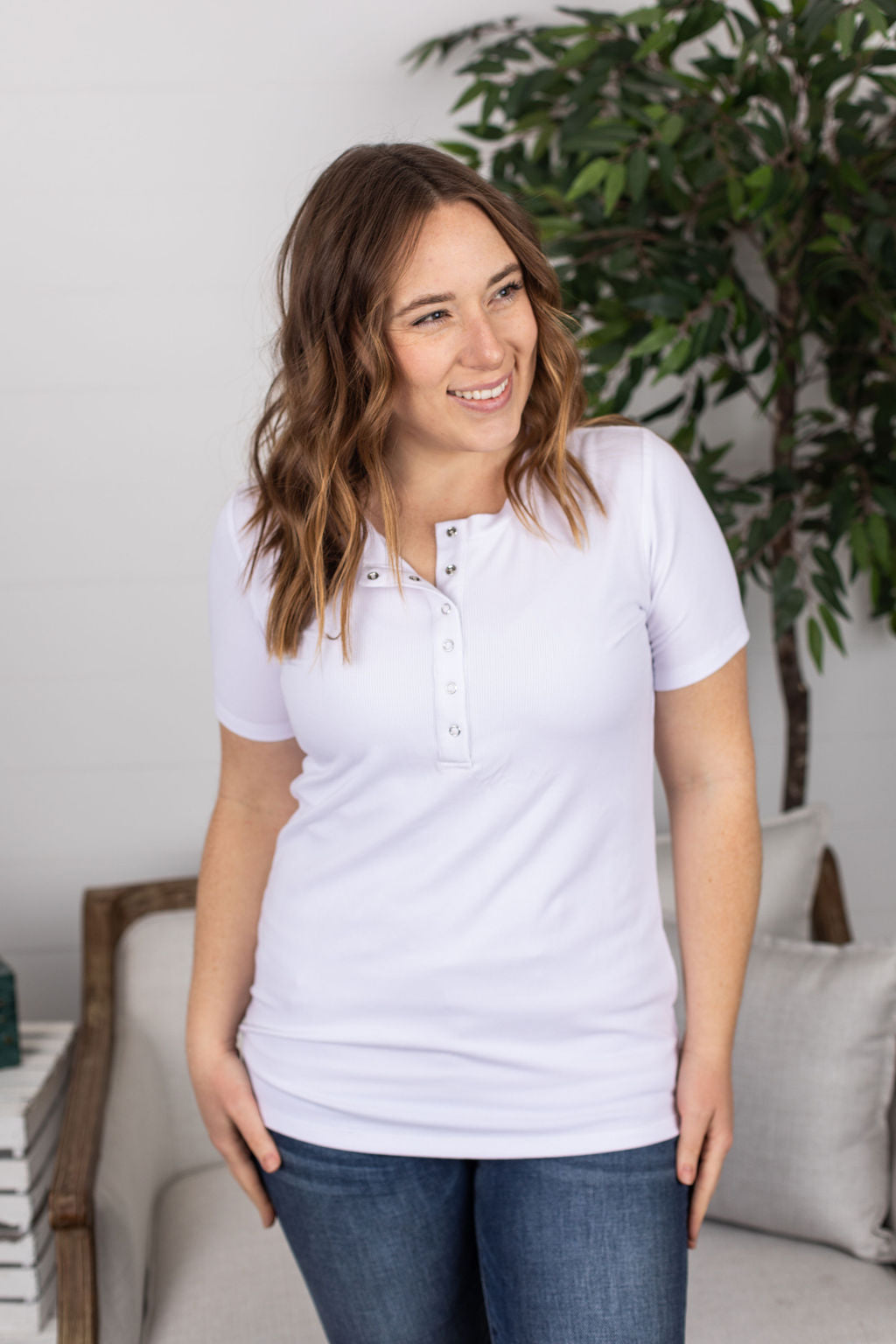 Michelle Mae Brinley Button Top - White