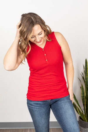 Michelle Mae Addison Henley Tank - Red - Ella Lane Our is the softest base layering piece you’ll ever feel!