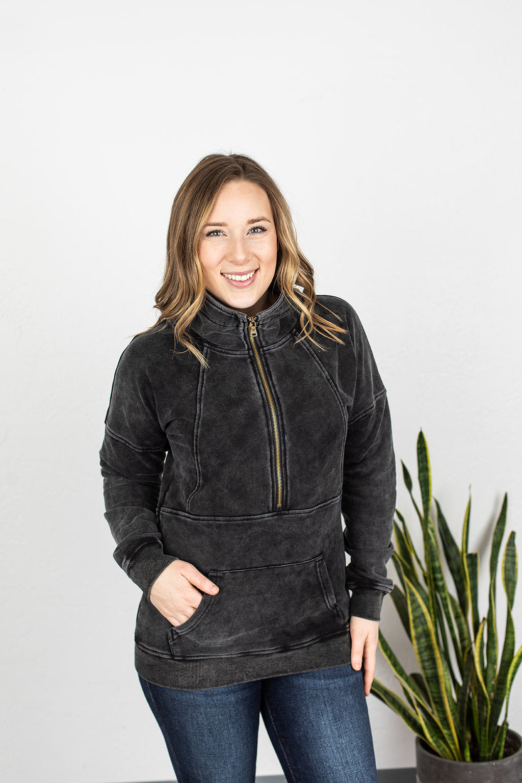 Michelle Mae Vintage Wash HalfZip - Black - Ella Lane This vintage wash halfzip is beyond soft and the fit perfect!