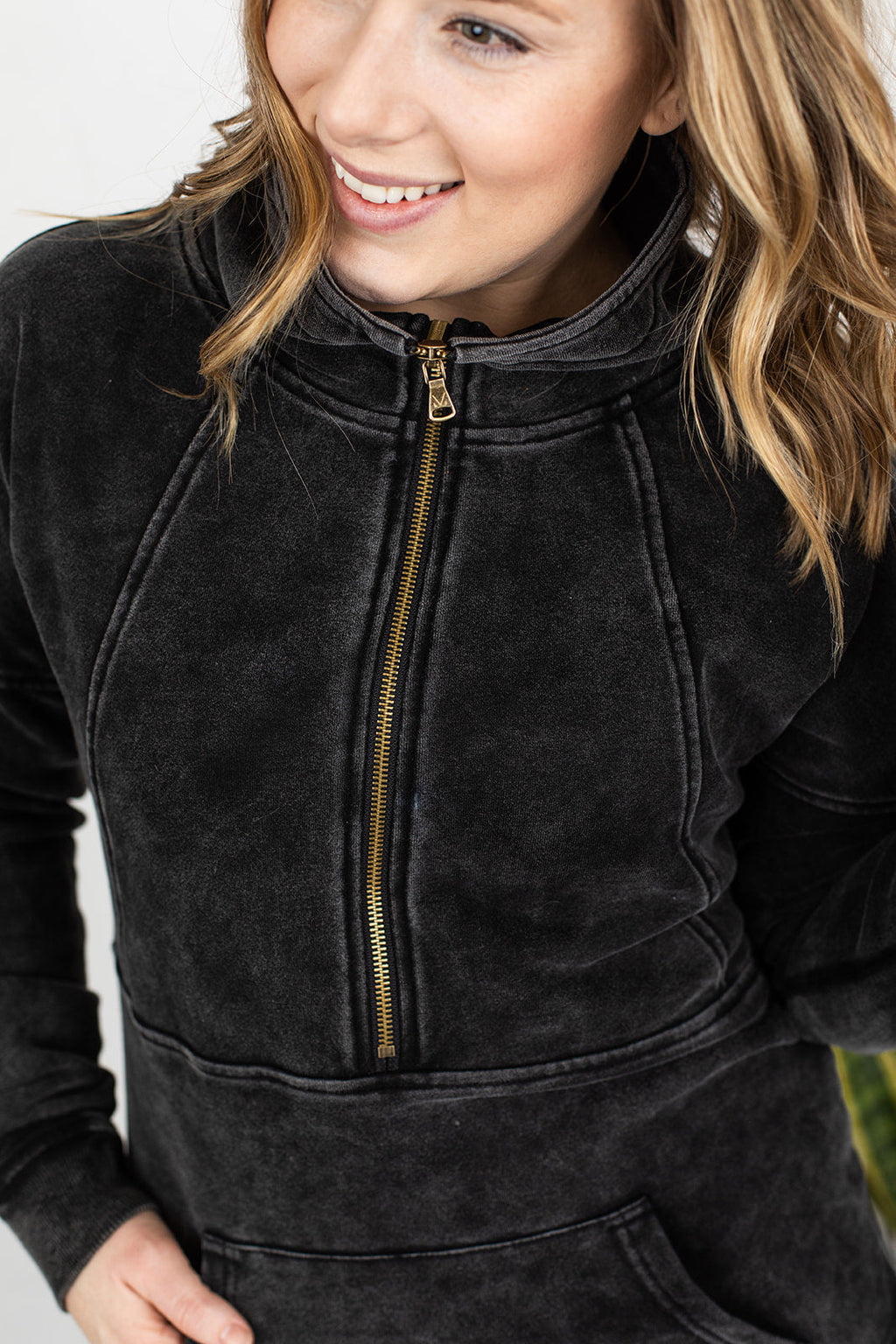 Michelle Mae Vintage Wash HalfZip - Black - Ella Lane This vintage wash halfzip is beyond soft and the fit perfect!