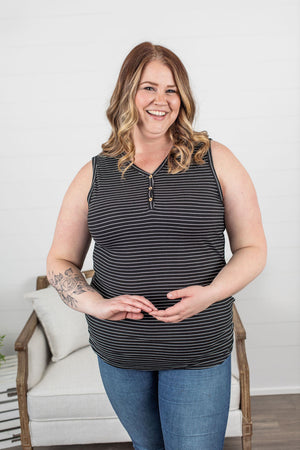 Michelle Mae Addison Henley Tank - Charcoal w/White Stripes - Ella Lane Our is the softest base layering piece you’ll