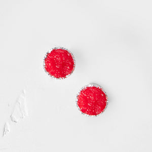 Blake Earrings - Ella Lane Red druzy circles set in silver..75” 0.3 oz.