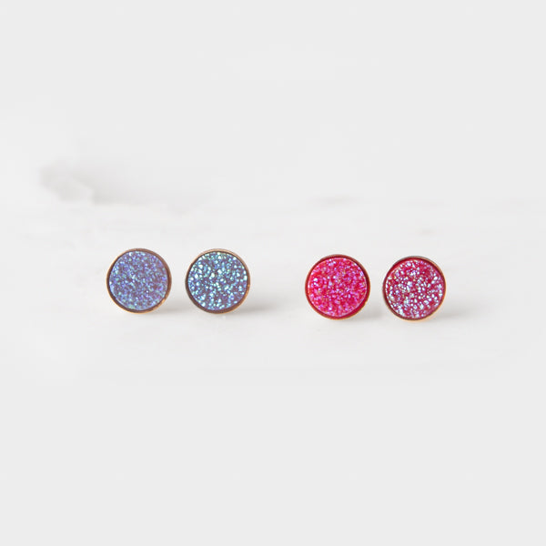 Harlow Earring Set - Ella Lane Mini purple and hot pink druzy circles set in gold..25 0.01 oz.