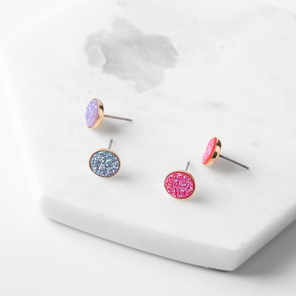 Harlow Earring Set - Ella Lane Mini purple and hot pink druzy circles set in gold..25 0.01 oz.