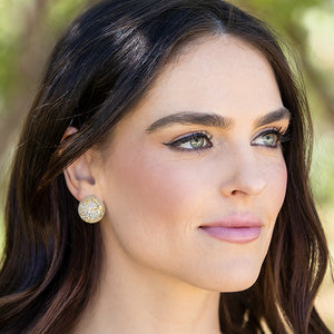 Rowan Estelle Earrings - Ella Lane Beautiful stud earring with gold and silver flakes. 0.75 stud. 0.1 oz.