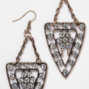 Gwendolyn Earrings - Ella Lane Crystal encrusted antique gold triangles. 3.5 0.423 oz.
