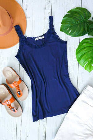 Michelle Mae Lexi Lace Tank - Navy - Ella Lane Your favorite fabric from our best-selling Addison is back...and now in