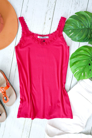 Michelle Mae Lexi Lace Tank - Hot Pink - Ella Lane Your favorite fabric from our best-selling Addison is back...and now