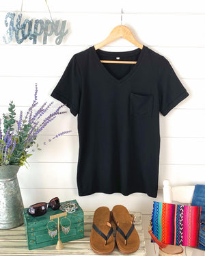 Michelle Mae Sophie Pocket Tee - Black - Ella Lane pocket tee! These are made with your favorite buttery soft fabric!