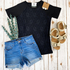 Michelle Mae Juliet Lace Front Tee - Black - Ella Lane Our lace front tee is for someone who wants to bring classic