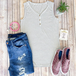 Michelle Mae Addison Henley Tank - Ivory and Black Stripes - Ella Lane Our is the softest base layering piece you’ll