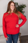 Michelle Mae Harper Long Sleeve Henley - Red FINAL SALE