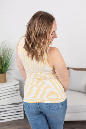 Michelle Mae Addison Henley Tank - Yellow Stripes - Ella Lane Our is the softest base layering piece you’ll ever feel!