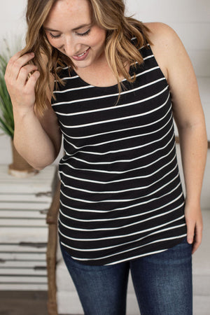 Michelle Mae Tiffany Tank - Black with White Stripes Meet Tiffany! She’ll quickly become one of your favorite and go-to