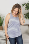 Michelle Mae Tiffany Tank - Grey with White Stripes Meet Tiffany! She’ll quickly become one of your favorite and go-to