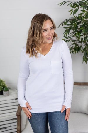 Michelle Mae Hadley Long Sleeve - White - Ella Lane The perfect long sleeve pocket top! Amazing fabric that is warm