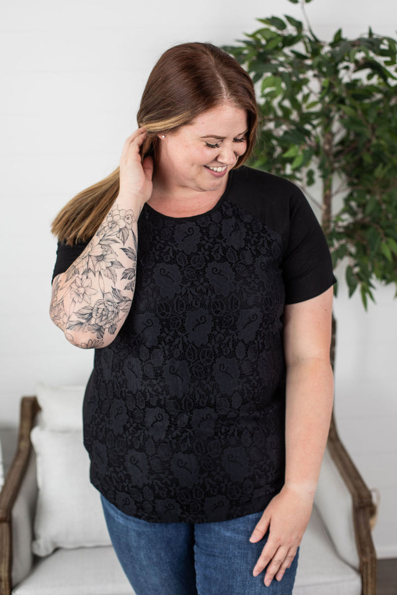 Michelle Mae Juliet Lace Front Tee - Black