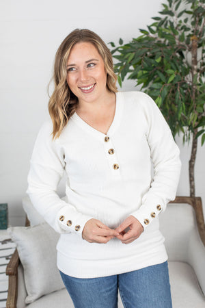 Michelle Mae Brittney Button Sweater - White - Ella Lane is your new bestie! These sweaters are soft as a cloud, have