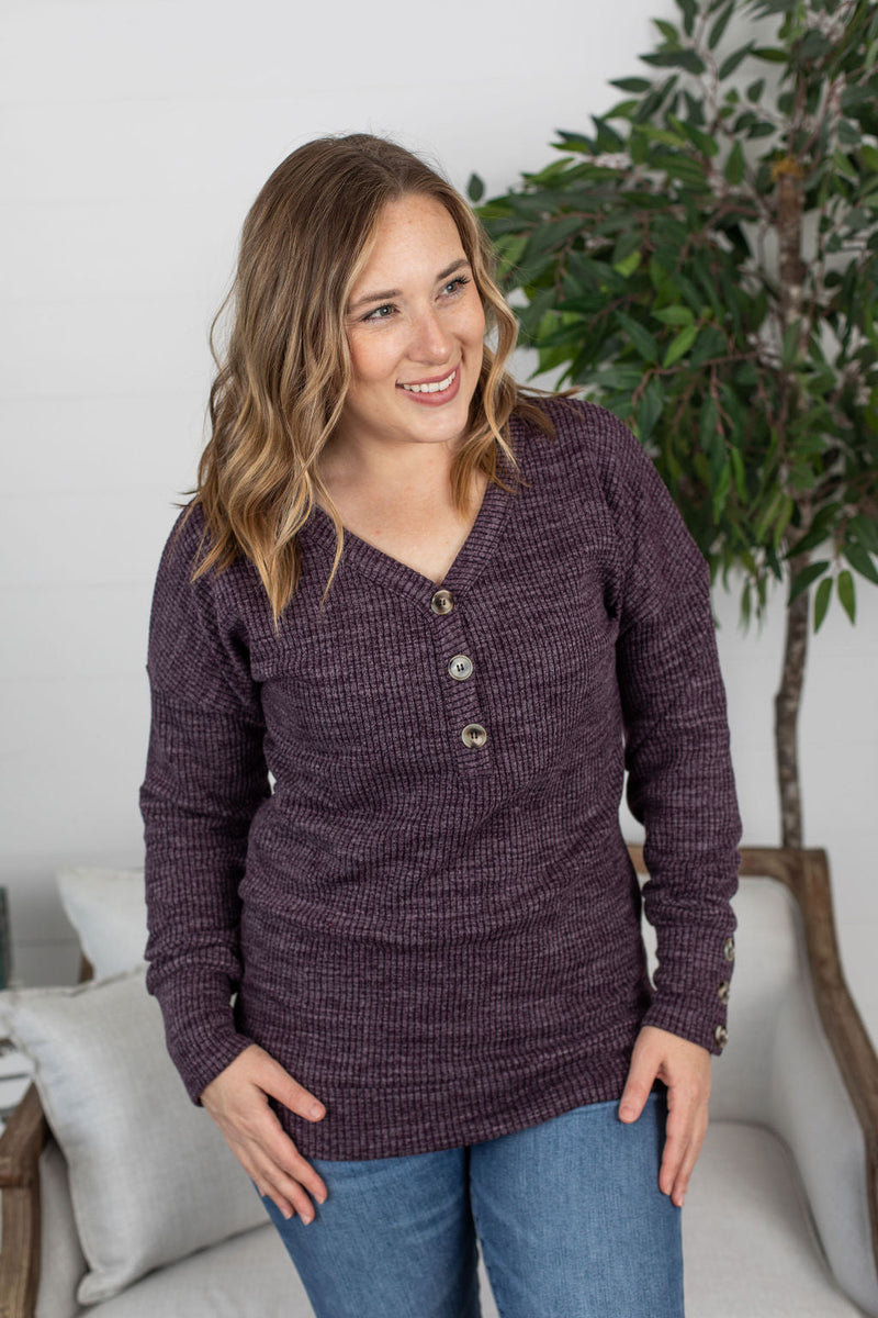 Michelle Mae Brittney Button Sweater - Purple