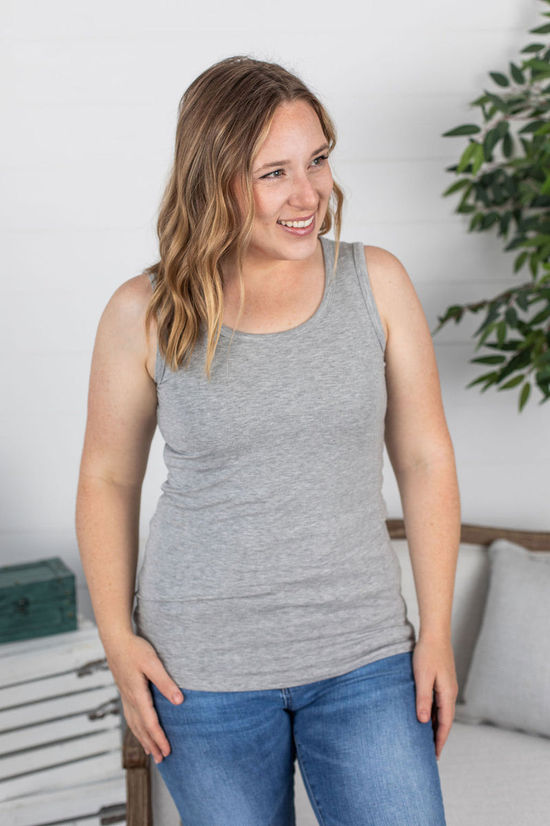 Michelle Mae Ava Tank- Light Grey - Ella Lane Meet Ava! She is your next go-to everyday tank! This tank has a micro