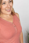 Michelle Mae Addison Henley Tank - Dark Pink w/White Stripes - Ella Lane Our is the softest base layering piece you’ll