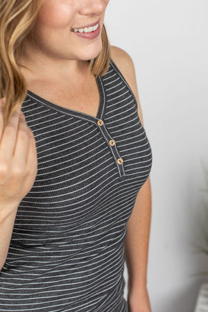 Michelle Mae Addison Henley Tank - Charcoal w/White Stripes - Ella Lane Our is the softest base layering piece you’ll