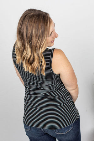Michelle Mae Addison Henley Tank - Black w/White Stripes - Ella Lane Our is the softest base layering piece you’ll ever